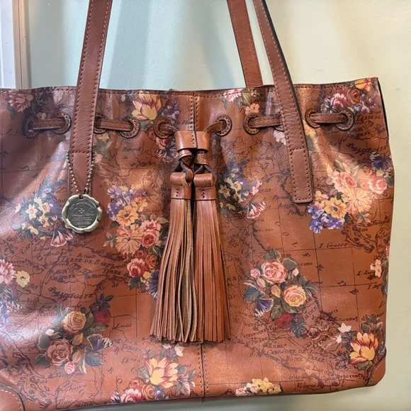 Patricia Nash leather  floral  Print Tote Bag with Brown Handles Patricia Nash Marconia Leather Tote | HSN main image 3